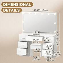 SUN YEE Dressing Table Large Makeup Mirror Vanity Desk White