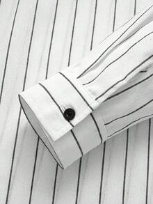 Herren Vintage Stil weiß gestreiftes Hemd mit Stehkragen und halber Knopfleiste, locker geschnitten, modisch, vielseitig, geeignet für Büro, Frühling & Herbst