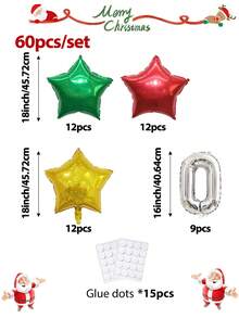 20/60 pezzi Set di palloncini natalizi laser - Palloncini a stella olografici rossi/oro/verdi da 18" + Palloncini a forma di "0" in foil, ideali per decorazioni natalizie, decorazioni interne/esterne, Capodanno, decorazioni per la stanza del 2026, feste di compleanno e altri eventi e vacanze a tema