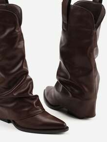 Botas vaqueras con tacón cónico fruncido y caña con vuelta - Marrón - Ver 6