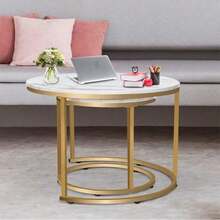 Nesting Coffee Tables Set Of 2 Round Stacking Sofa Side Tables For Living Room - White - View 3
