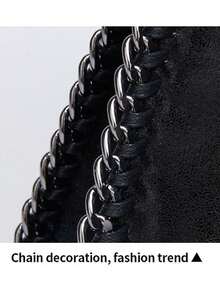 1PC Women's Faux Leather Large Handbag With Stacked Chain Detail, Stella-Inspired Shoulder Bag/Shopper, 2025 New European-American Fashion, Ideal For Daily Use & Party - 黑色 - 查看 9