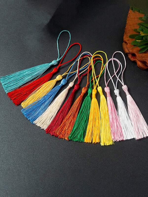 10 piezas de tiras decorativas con borlas de poliéster y seda, accesorios con borlas, decoración de joyería DIY, marcador colgante, tarjeta de invitación, pequeñas borlas para accesorios de ropa, llaveros, regalos de empresa, regalos de invitación, adecuado para decoración de tarjetas de invitación, decoración de bolsas de regalo, decoraciones colgantes navideñas, uso diario de accesorios, decoración festiva