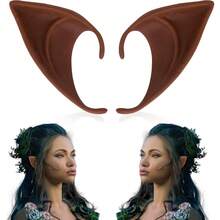 FRESHME Fairy Pixie Elf Ears - Cosplay Soft Pointed Ears Elven Masquerade Vampire Fairy Ears Makeup Costume Accessories - B - Tai yêu tinh ngắn màu nâu (1 đôi) - Xem 8