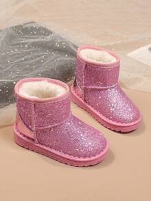 Winter Boots Christmas Girls' Shoes Girls' Boots 1 Pair Of Children's Winter Non-Slip Warm Snow Boots, Colorful Glitter Material, Lined With Thickened Fleece
