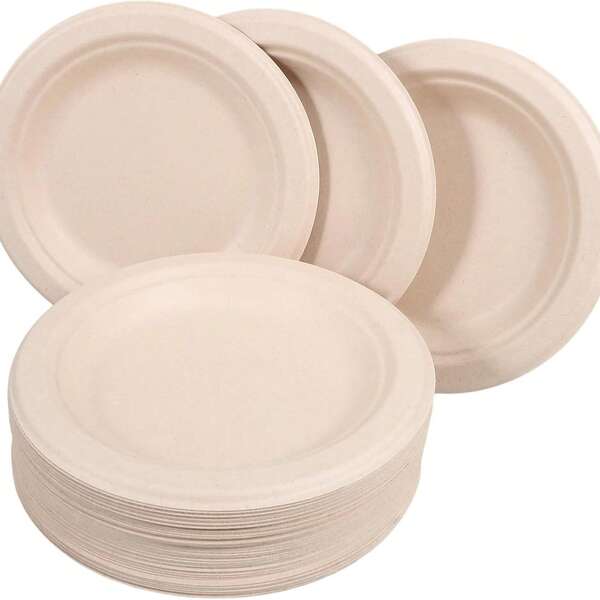 7/8/9 Inch Thick Plates, Sugarcane Fiber Paper Plates, Cake & Dessert Plates, BBQ Plates, Suitable For Home Kitchen, Restaurant, Picnic, Camping, Party, Tableware