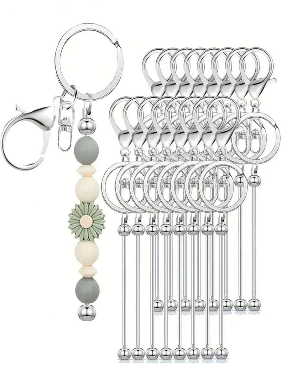 Bộ 16 móc khóa hạt cườm rỗng, phụ kiện tự làm móc khóa hạt cườm bằng hợp kim kẽm, thích hợp để làm mặt dây chuyền, móc khóa tự làm và quà tặng trang sức. - Bộ móc khóa (dây chuyền) - Xem 1