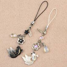 2-Piece Set Of Anime-Style Acrylic Phone Charms, Y2K Aesthetic Koi Fish And Star Bead Phone Strap, Phone Case Keychain Pendant, Bag Decoration - Black And White - 2 件(白色+黑色) - 查看 1