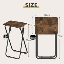 Juego de 2 Mesa Plegable Pequeño, Bandejas de TV Plegable Portátil, Mesa Auxiliar Plegable Servicio para Sala, Cama, Sofá, Mesa de Bandeja de Cena de TV Plegable con Soporte para Tazas - Marrón - Ver 2