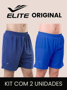 Kit 2 Basic Men's Bermuda Shorts For Football Academy In Polyester Elite Original Father's Day Dad - Navy Blue and Royal Blue - View 1