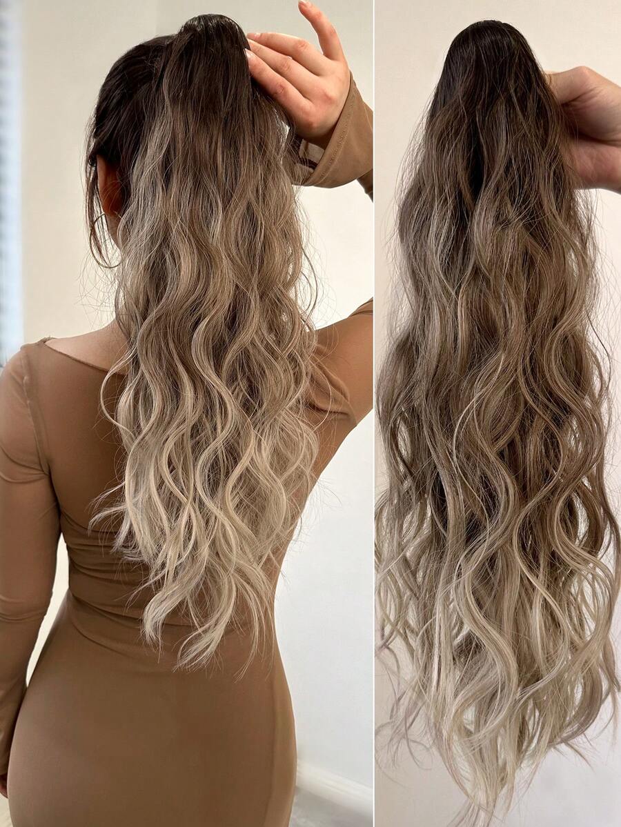 24 Inch Ombre Long Wavy Curly Wig, Soft & Comfortable, Heat Resistant Synthetic Fiber, Suitable For Women's Daily Wear