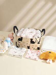 1 Stück Cartoon Katze Muster offene Aufbewahrungsbox, multifunktionaler Aufbewahrungskorb mit Griff, Geschenk für Feiertage, Muttertag/Vatertag, Aufbewahrung für Babybedarf, Windeln, Alltagsorganizer für Wohnzimmer, Badezimmer, Küche, faltbar, leicht, geeignet für Zuhause, Kinder, Kinderzimmer