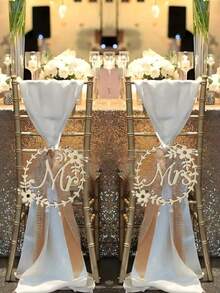2pcs Mr. And Mrs. Wedding Chair Back Creative Letter Pendant Wedding Gift (With Two Ribbons) Can Be Used As Photo Props, Souvenirs, And Perfect Gifts For Family, Friends, Or Other Newlyweds In Your Life