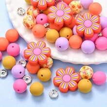 70pcs Colorful Flower Silicone Bead Set - Ideal For DIY Crafting Keychains, Necklaces, Bracelets, Decorative Pens, Jewelry And Pendants