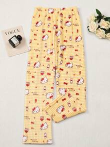 SANRIO 舒适法兰绒蓬松睡裤，休闲家居服，秋冬法兰绒长裤，卡通图案，时尚派对礼物，值得送给朋友、女朋友、情侣，返校季、感恩节、新年礼物 - 黃色 - 查看 15