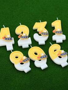1件裝挖掘機閃爍數位生日蛋糕蠟燭，生日慶祝用，含0-9數字與字母 - 彩色 - 查看 5