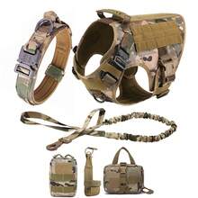 4pcs Tactical Dog Harness Set With Adjustable Training Vest, Leash, Collar, Water Bottle Holder And Waist Bag For Small, Medium And Large Dog Breeds - Durable Nylon Fabric With Heavy Duty Metal Buckles - 偽裝 - 查看 9