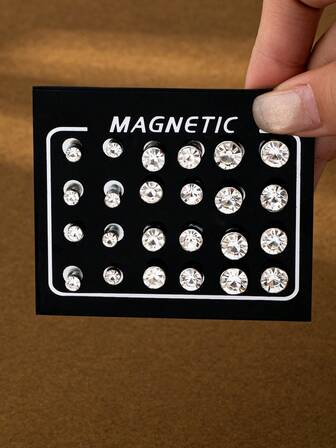 24 Pcs Fashionable Style Rhinestone Magnet Magnetic Earrings For Women's Daily Life