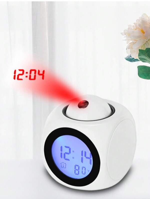 1 pieza Reloj multifunción con proyección de hora, Reloj despertador LED con proyección, Reloj de anuncio por voz de plástico, Sin batería, Decoración del hogar, Decoración de habitación, Decoración de dormitorio, Decoración escolar, Sorpresa escolar, Útiles escolares