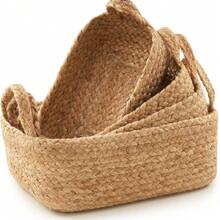 1/2/4 Pieces Of Water Hyacinth Grass Rustic Hand-Woven Portable Storage Basket, A Woven Basket For Living Room, Bedroom, Home Storage, Kitchen, Dormitory And Office. It Can Be Used For Storage, Cosmetic Storage Box, Storage Box, Basket, Organizing Storage, Room Storage, Trash Can, Gift Basket, Gift Box, Wall Cabinet And Decorative Home Decor.