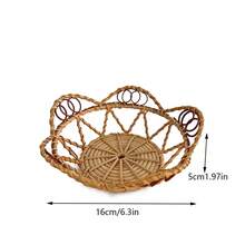 1pc 7.08/10.23 Inch Japanese Style Natural Rattan Bread Basket, Dessert Fruit Tray, Tableware Cutlery Storage Organizer Basket - Yellow - View 13