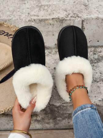 Damtofflor i plysch, bekväm och halkfri konsistens, slitstarka, fuskpäls och mockafoder