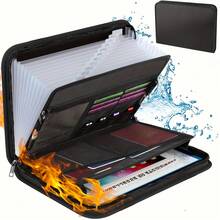 Fireproof Document Organiser With Zipper & Labels – Portable File Folder Box For Paperwork Storage, Certificates & Receipts – Filing Bag For Home & Office - 透明版 - 查看 3