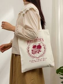 1 Pc Persephone's Pomegranates Pattern Tote Bag Shoulder Bag For Travel Daily Commute Women's Shopping Bag, Best Gift For Her,  Folding Shoulder Bag Summer Beach Holiday Bag Travel Gift For Man Woman