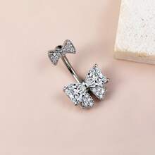 1pc Cute Bow Zirconia Navel Ring, Body Piercing Jewelry, Delicate & Sweet, Suitable For Daily Wear