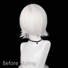 12 Inch White Men Short Synthetic Straight Fluffy Wigs With Bangs Anime Game Cosplay Heat Resistant Wig For Daily Party - 白色 - 查看 2