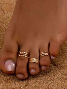 3pcs/Set Metal Geometric Line Toe Rings, Summer Beach Jewelry For Women