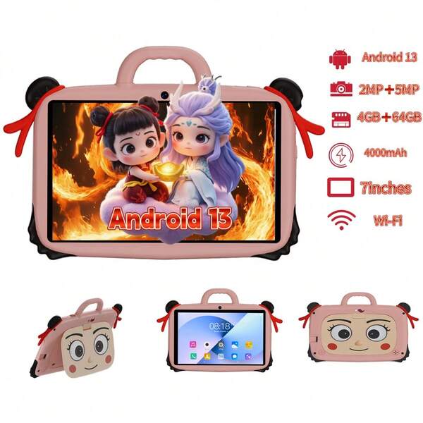 NUEVO Tablet de 7 pulgadas con 4GB de RAM + 64GB de ROM / Procesador Quad-Core 1.3GHz / Android 13 MTK8321 / Pantalla IPS HD 1280x800 / Cámara 2MP+5MP / Batería 4000mAh / WiFi, Control Parental, Educación, Juegos / Plástico ABS + Silicona BDF TK1 Tablet Educativa (Incluye: Caja, Cable, Manual, OTG, Alfiler SIM)