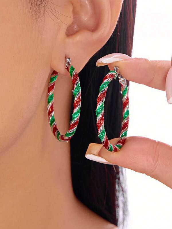 1/3/4 أزواج من أقراط معدنية معلقة مزينة بملصقات عيد الميلاد للنساء - أنيقة وشخصية وأنيقة، أقراط حلقية ملونة ذات تصميم هندسي حلزوني لعيد الميلاد والمناسبات، أقراط معدنية قابلة للتثبيت باللون الأحمر والأخضر - مناسبة لأعياد الميلاد والحفلات (ألوان عشوائية - بدون بطاقة)