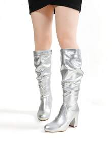 Women's High Heel Boots, Fashion New Round Toe Casual Tall Boots, Elegant British Style Thick Heel Long Boots For Autumn/Winter,Party