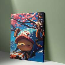 1 pièce Impression sur canevas d'art animé - Chopper en pleurs sous l'arbre de sakura encadré, peinture plate 2D, convient pour la décoration de la chambre, du salon, du dortoir, du bureau, de la chambre d'anime, de la chambre de dortoir, design enfantin, plat 2D, sans bordure.