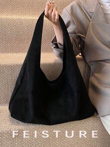 1 件 FEISTURE 绒面革面料大号日常通勤单肩包，时尚宽敞的手提包，带磁扣，适合日常外出、约会、通勤 - 黑色 - 查看 6