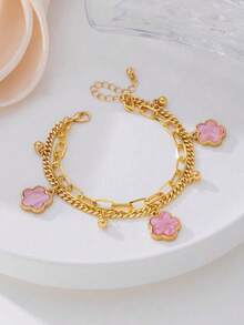 1条时尚幸运草双层脚链，精致甜美的花朵脚链，适合日常佩戴 - 均碼 - 查看 6