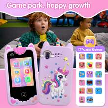 2,8 Zoll Kinder Telefon Spielzeug mit Einhorn Silikonhülle, stoßfestes Design, lustige Lernspiele & Musikplayer, kreatives Geschenk für Kinder, Weihnachten Halloween Geburtstag Geschenk für Kinder