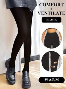 1 st damleggings i högelastisk nylon, transparent bokstavsmönster, åtsittande leggings med formande effekt, tjocka Kpop-vandringsbyxor, kompressionstights för bantning, streetwear - Svart - Visa 2