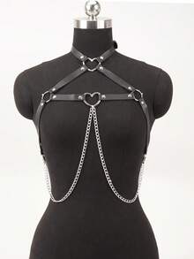 Women's Leather Chest Harness With Chains Fashion Chest Harness Outfit Accessoreis Chest Harness Woman - Black - View 7