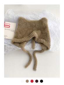 1 件装黑色毛绒猫耳针织帽，带小纽扣，秋冬保暖毛绒护耳帽，女士适用 - 彩色 - 查看 11