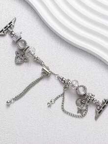 Luxury Stainless Steel Bracelet Band For Apple Watch, Compatible With I Watch Series SE/Ultra 10/9/8/7/6/5/4/3/2/1 (38/40/41/42/44/45/46/49mm), Stylish Chain Strap With Sparkling Crystal Charms, Adjustable Jewelry-Inspired Replacement Wristband For Women