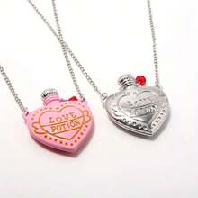 Couple Heart Necklace With "Love Potion" Theme - Pink Heart Pill Bottle Pendant, Suitable For Romantic Daily Matching & Holiday Gifts - 銀色 - 查看 9