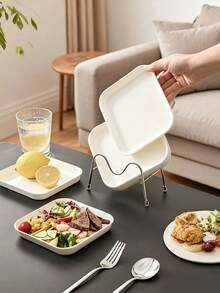 1 件奢华 INS 高端家用厨房餐具托盘，咖啡茶盘水果蘸酱盘餐盘长方形塑料零食托盘适用于客厅咖啡桌杯架 - 乳白色 - 查看 3