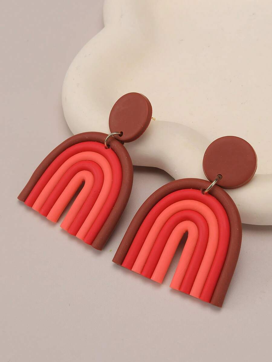 1 Paar handgefertigte Farbblock gestreifte übertriebene künstlerische Polymer-Ton-Ohrringe für Frauen, geeignet für Urlaub, Party, Alltag und als Geschenk