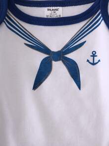 DILAVEL 5PCS Autumn And Winter New Baby Long Sleeved Crawling Clothes For Boys, Girls, And Babies, Combined Triangle Bodysuit, Navy Pattern Series, Simple And Fashionable Outdoor Outfit - Blue - View 6