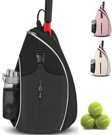 Bolsa de Tenis,Mochila Raqueta de Padel,Mochila de Tenis Para Mujeres y Hombres,Bolsa de Tenis Resistente al Agua,para Raquetas Bádminton y Otros Accesorios Deportivos - Negro - Ver 2