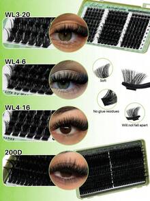 540pcs D Curl 4 Styles 10-18mm/14-22mm Mixed Length Fluffy Volume Cluster Lashes Kit Soft And Comfortable False Eyelashes Long-Lasting Lashes Kit With Lash&Seal Lash Remover And Tweezers Eyelash At Home Daily Life&Dates And Party - 黑色 - 查看 4