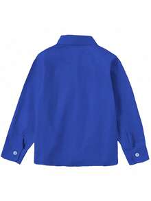 6-16岁男童长袖衬衫，婚礼正装，派对衬衫，带口袋和领带，宝蓝色 - 寶藍色 - 查看 2