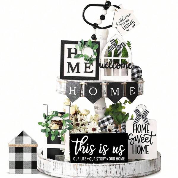 11pcs Wooden Decorative Accessories Tray Farmhouse Tabletop Holiday Wooden Decor